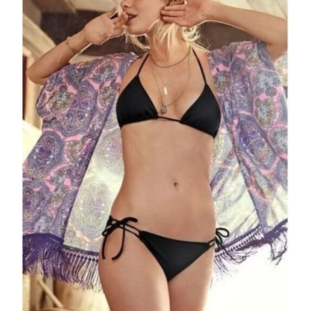 Victoria's Secret Swim Paisley Fringe Kimono Coverup Womens Size M/L Hippie Boho - Picture 2 of 11